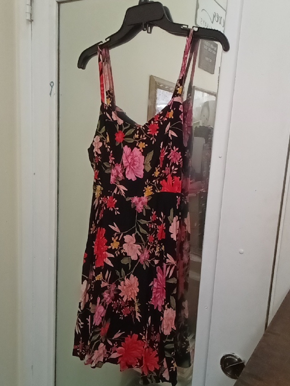 Women's Old Navy Black Dress with Pink, Red & Yellow Floral Print